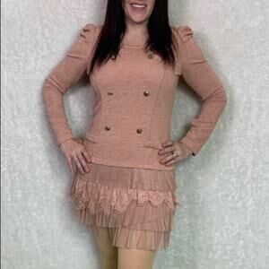 Lolita drop waist pink ruffle long sleeved dress, Large